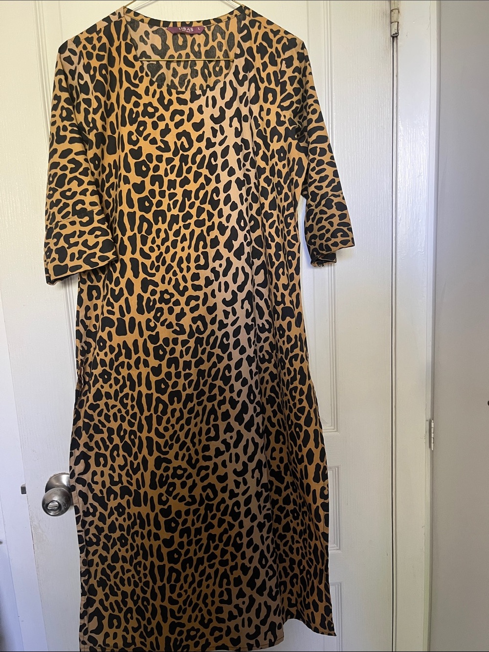 Libas Leopard Print 100% Cotton Maxi Dress in Tan and Black